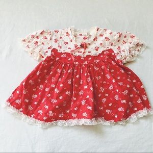 Vintage baby girl floral red lace dress💕